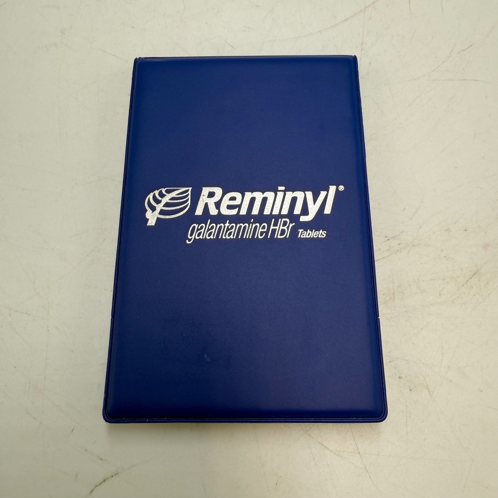 Vintage Reminyl Galantamine HBr Pharmaceutical Rep Notepad Holder Blue Vinyl